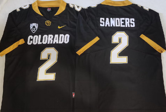 Men's Colorado Buffaloes #2 Shedeur Sanders Black With PAC-12 Patch Football Stitched Jersey